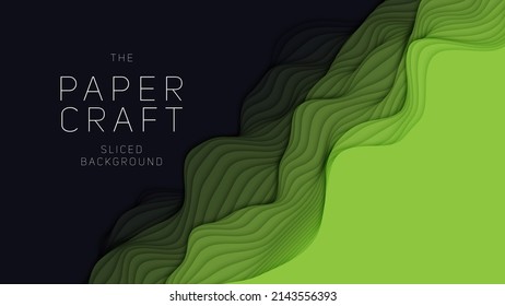 capas de papel verde. Papel de gradiente abstracto 3D. Concepto de forma de origami colorido