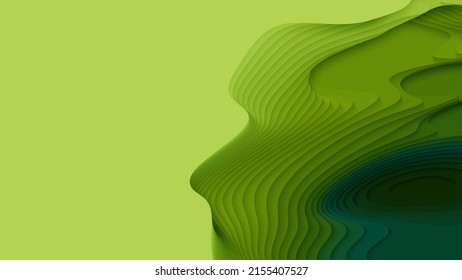 Green paper layers. 3D abstract gradient papercut. Colorful origami shape concept