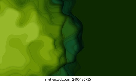 Green paper layers. 3D abstract gradient papercut. Colorful origami shape concept