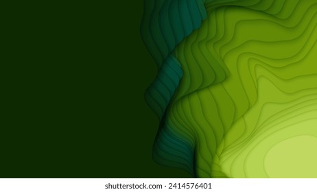 capas de papel verde. Papel de gradiente abstracto 3D. Concepto de forma de origami colorido