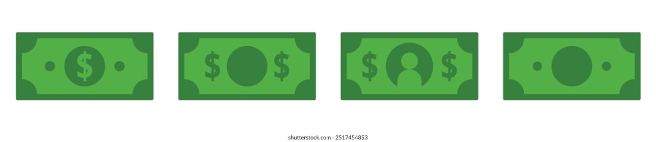 green paper money icon set