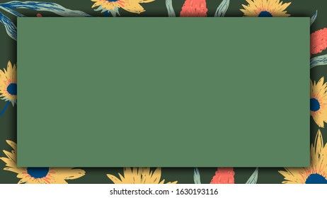 Green paper on flower background. Design space and copy space. Fantasy floral leaf art illustration. Decoration elements vector.