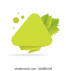 Green paper origami banners with leaves. Template for bio products, sales, web sites and labels. Place for text vector illustration.