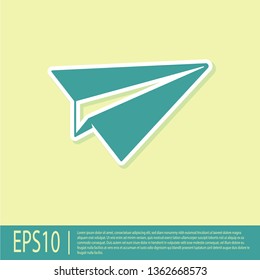 Green Paper plane icon isolated on yellow background. Paper airplane icon. Aircraft sign. Flat design. Vector Illustration
