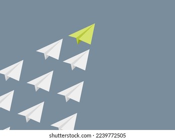 Green paper plane leadership creation idea concept. Vector green plane leader brave isometric mission lead vision illustration