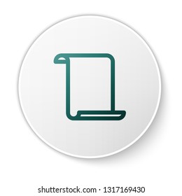 Green Paper scroll icon isolated on white background. Canvas scroll sign. Green circle button. Vector Illustration