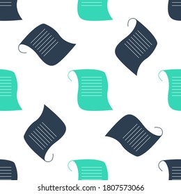 Green Paper scroll icon isolated seamless pattern on white background. Canvas scroll sign. Vector.