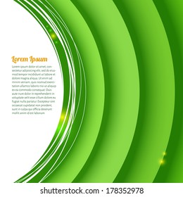 green paper semicircles and frame background with text and glow