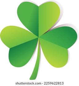 Green Paper Shamrock Cut Out Vector Illustration on Transparent Background, St. Patrick's Day Clover Leaf Shape Icon Background