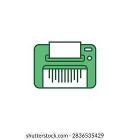 Green paper shredder machine with document icon.