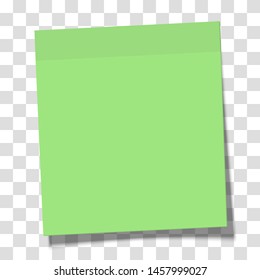 Green paper sticky note glued to the surface isolated on transparent background. Vector illustration.