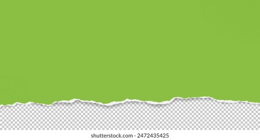 Green paper strip with torn edge and soft shadow is on squared background for text or ad.
