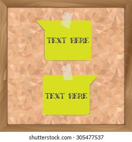 Green paper template attached on cork board polygonal texture for infographics and option design