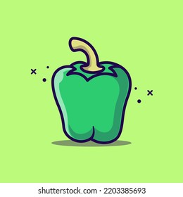 Green Paprika Cartoon Icon Illustration