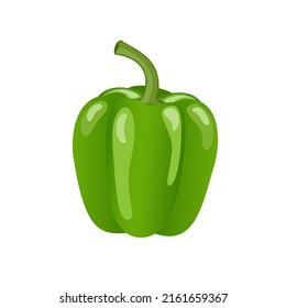 Green paprika pepper, flat style vector illustration isolated on white background