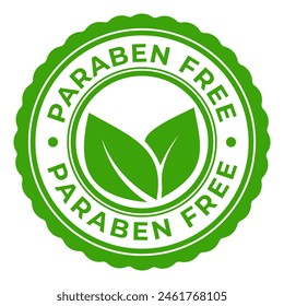 Green Paraben Free isolated rubber stamp, sticker, sign with Leaves icon vector illustration