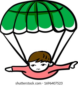 Paracaídas verde, ilustración, vector sobre fondo blanco