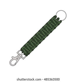 Green Paracord Bracelet. Braided Knotted Wristband. Isolated Color Vector Illustration