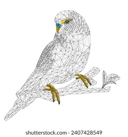 Green  parakeet Budgerigar, home pet , pet parakeet  or budgie or shell parakeet outline low-polygon on a white background vintage vector illustration editable hand draw