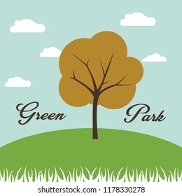Green Park Environmental Landscape vector illustration design, eco friendly green park on blue background and some clouds