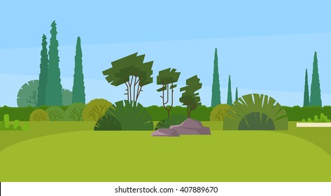 Green Park Forest Outdoor Nature Landscape Flat Vector Illustration