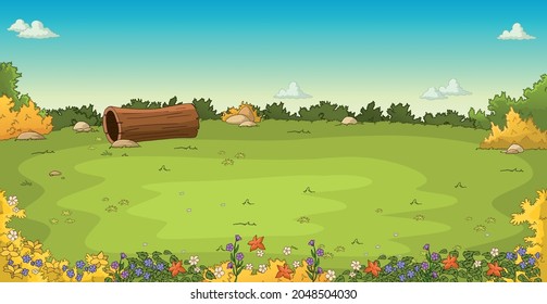 Green park with grass and trees. Nature landscape.

