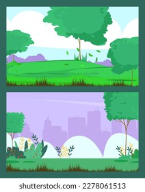 Green park with grass and trees. Nature landscape.
