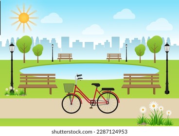 Green Park. Public Park. City Park Background. Vector Illustration.