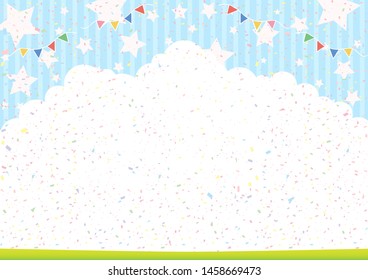green park and striped pattern backdrop with flag garland