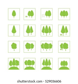 Green park tree vector set icons square 
