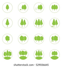 Green park tree vector set icons circle
