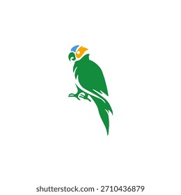 Grüner Papagei Vogel Zurück Ansicht Brasilianischer Ara Tropische Tier Wildlife Logo Design Vektor