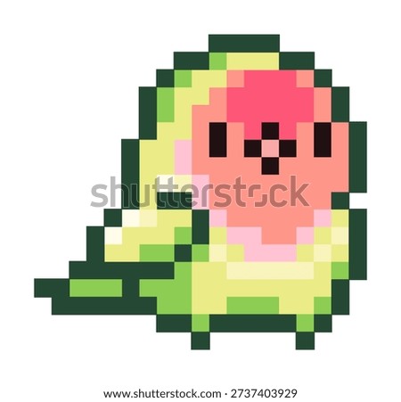 Green parrot bird with pink face looks cute vector pixel art for element, game asset, sticker, icon