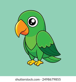 Green Parrot Cartoon Vector Illustration - Vibrant and Fun Design