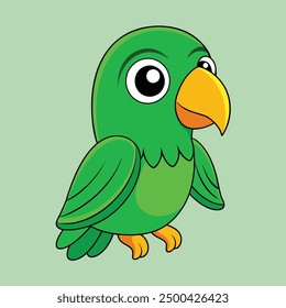 Green Parrot Cartoon Vector Illustration - Vibrant and Fun Design
