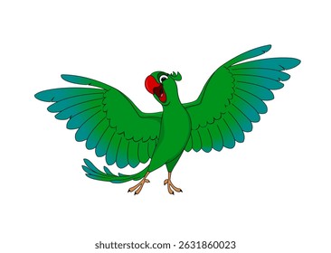 Green Parrot Dancing Vector Art, Cartoon Parrot, Beautiful Parrot Bird Illustration