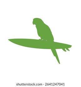 Green parrot silhouette surfing on board.