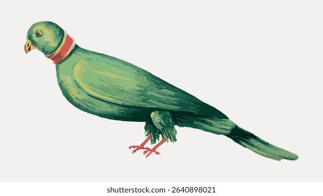 Green parrot sticker, vintage animal, vector element. 