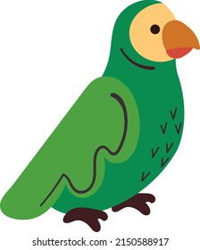 Green Parrot. Tropical bird. Vector cartoon illustration in a naive flat style