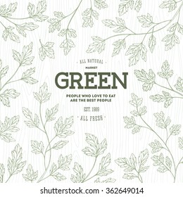 Green parsley design template. Organic background. Vector illustration
