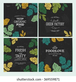 Green parsley design templates. Banner collection. Organic background. Vector illustration