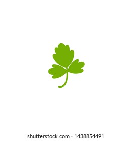 Green parsley twig, shoot, sprig. Icon Isolated on white. Logo for eco company, agriculture, nature firm, ecology, healthy organic and farm fresh food. Vector Illustration. kitchen herbs