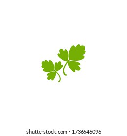 Green parsley twig, shoot, sprig. Icon Isolated on white. Logo for eco company, agriculture, nature firm, ecology, healthy organic and farm fresh food. Vector Illustration. kitchen herbs