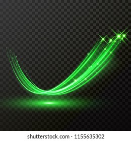 Partículas verdes ondulan o trazan cometas con efecto de luz espumoso vectorial