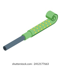 Green party blower icon isometric vector. Roll blow tool. Carnival party