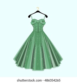 Vestido verde de fiesta. Ilustración de la moda vectorial.