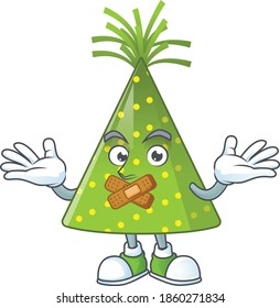 Green party hat Cartoon drawing design making a quiet finger gesture. Vector illustration