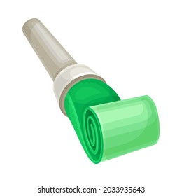 Green Party Whistle as Birthday Toy and Accessory for Blowing and Making Sound Vector Illustration