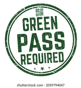 Green pass required grunge rubber stamp on white background, vector illustration