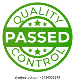 Green Passed, Quality Control isolated round stamp, sticker, sign with Stars vector illustration